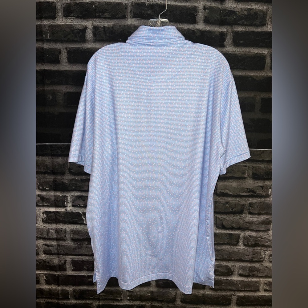Peter Millar Summer Comfort Polo Geo Poolside Stretch Sz Large Flamingo 31x25 - Picture 2 of 5